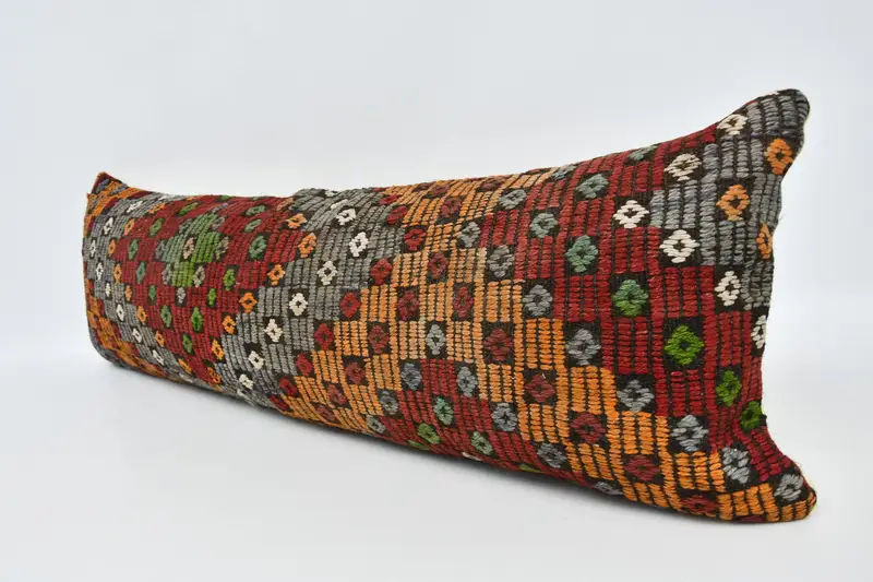 Kilim Rug Cushion, Boho Pillow, 16x48 Red Pillow Case, Pillow Cover, Shabby Chic Cushion Cover, Throw Kilim Pillow, Vintage Kilim Pillow - 4