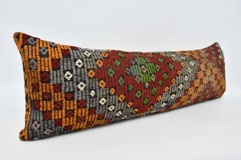 Kilim Rug Cushion, Boho Pillow, 16x48 Red Pillow Case, Pillow Cover, Shabby Chic Cushion Cover, Throw Kilim Pillow, Vintage Kilim Pillow - 3