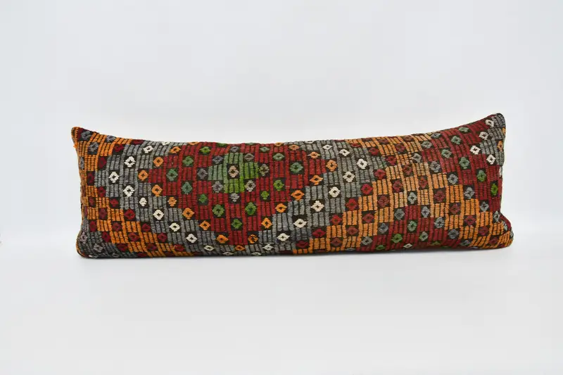 Kilim Rug Cushion, Boho Pillow, 16x48 Red Pillow Case, Pillow Cover, Shabby Chic Cushion Cover, Throw Kilim Pillow, Vintage Kilim Pillow - 1