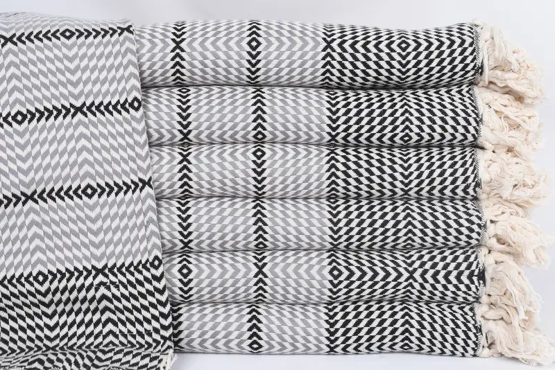 Beach Towel Handmade Turkish Cotton Black-Gray Diamond, 79x40 Inches