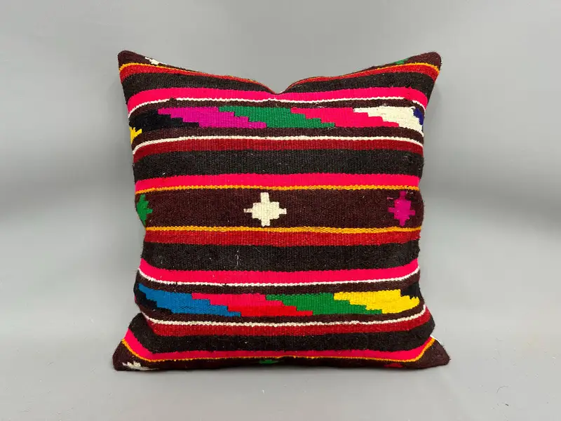 Neutral Throw Pillow, Anatolian Pillow Cover, Antique Pillows, 24x24 Red Pillow Cover, Cushion Cover, Pillow for Sofa, Throw Kilim Pillow - 4