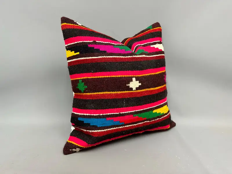 Neutral Throw Pillow, Anatolian Pillow Cover, Antique Pillows, 24x24 Red Pillow Cover, Cushion Cover, Pillow for Sofa, Throw Kilim Pillow - 2