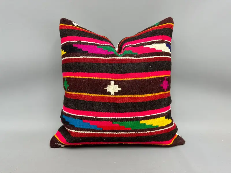 Neutral Throw Pillow, Anatolian Pillow Cover, Antique Pillows, 24x24 Red Pillow Cover, Cushion Cover, Pillow for Sofa, Throw Kilim Pillow - 1