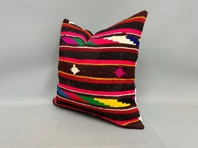 Neutral Throw Pillow, Anatolian Pillow Cover, Antique Pillows, 24x24 Red Pillow Cover, Cushion Cover, Pillow for Sofa, Throw Kilim Pillow - 3