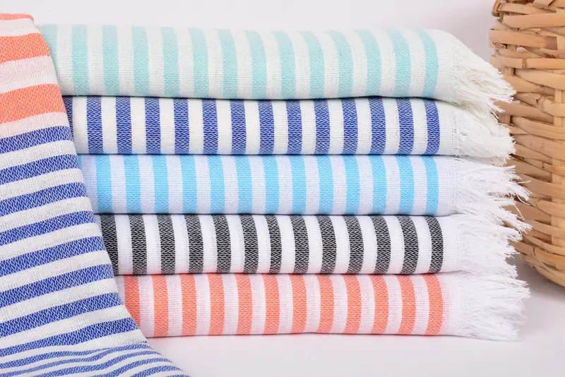 Custom Beach Towel Mint-Green Striped Turkish Cotton, 70x40 Inches