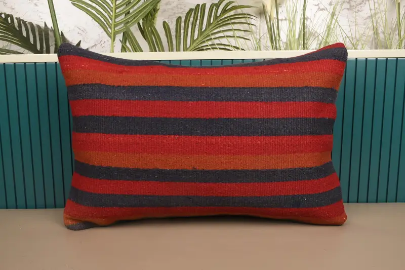 Throw Striped Cushion, Red Seasonal Decor Moroccan 16x24 inch Cushion Case - 1