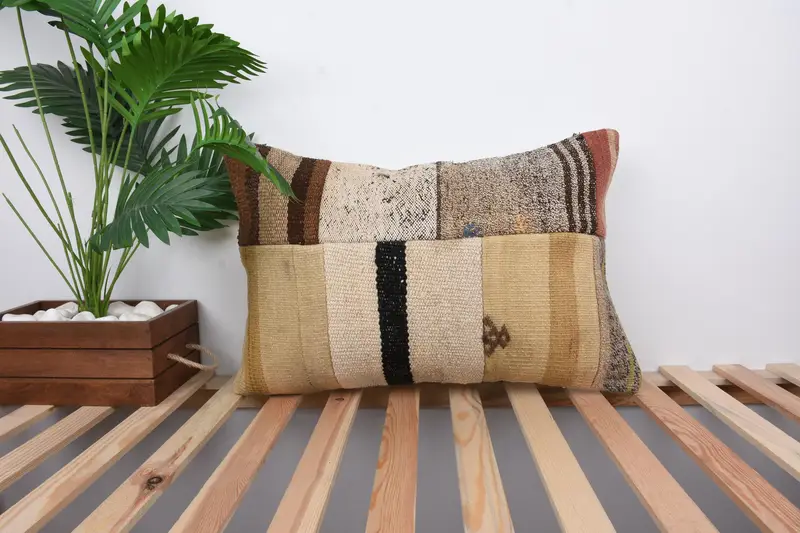 Antique Pillows, 16x24 Beige Pillow Case, Pillow Case, Patio Pillow Cover, Sofa Bolster Cushion Cover, Kilim Pillow, Home Decor Pillow - 1