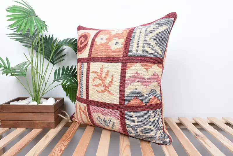 Outdoor Bolster Pillow Case, Home Decor Pillow, Cozy Throw Pillow Cover, 24x24 Orange Pillow Sham, Antique Pillows, Pillow Case, Turkish Pillow - 5