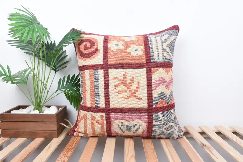 Outdoor Bolster Pillow Case, Home Decor Pillow, Cozy Throw Pillow Cover, 24x24 Orange Pillow Sham, Antique Pillows, Pillow Case, Turkish Pillow - 1