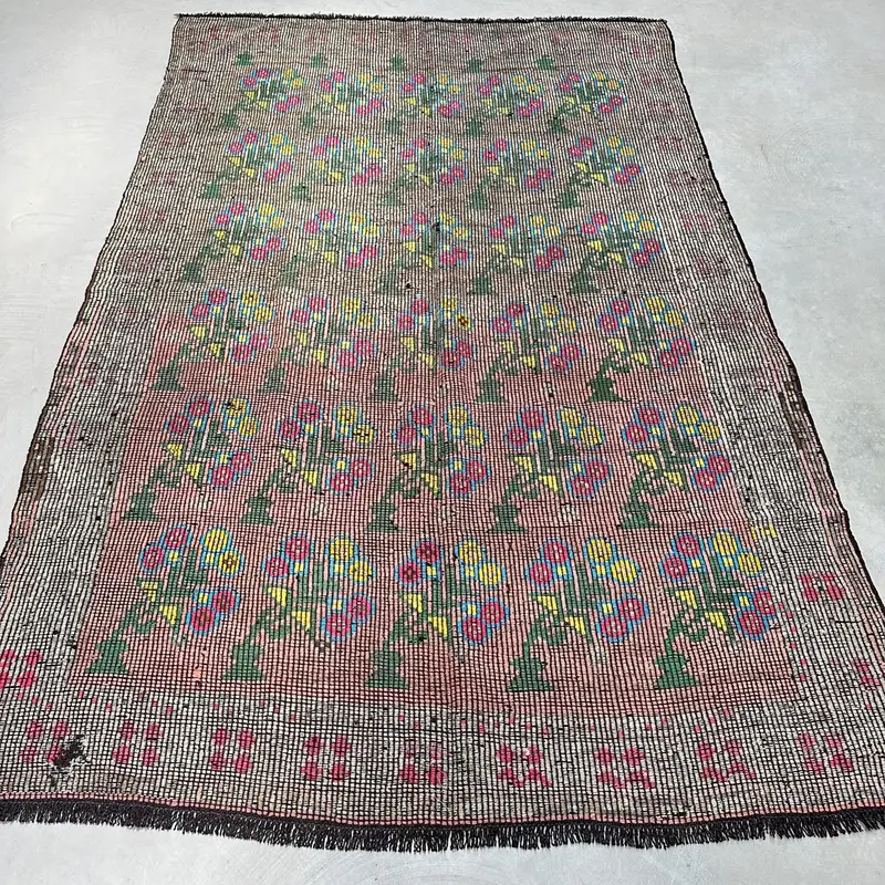 Alfombra Verde & Naranja 1,8x2,5m Diseño Floral Geométrico