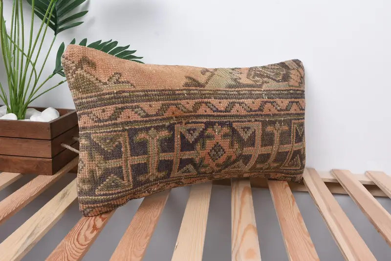 Throw Kilim Pillow, Vintage Kilim Pillow, Cushion, Office Chair Cushion Case, Cozy Throw Pillow Sham, 12x24 Orange Pillow Case, Pillow for Couch - 4