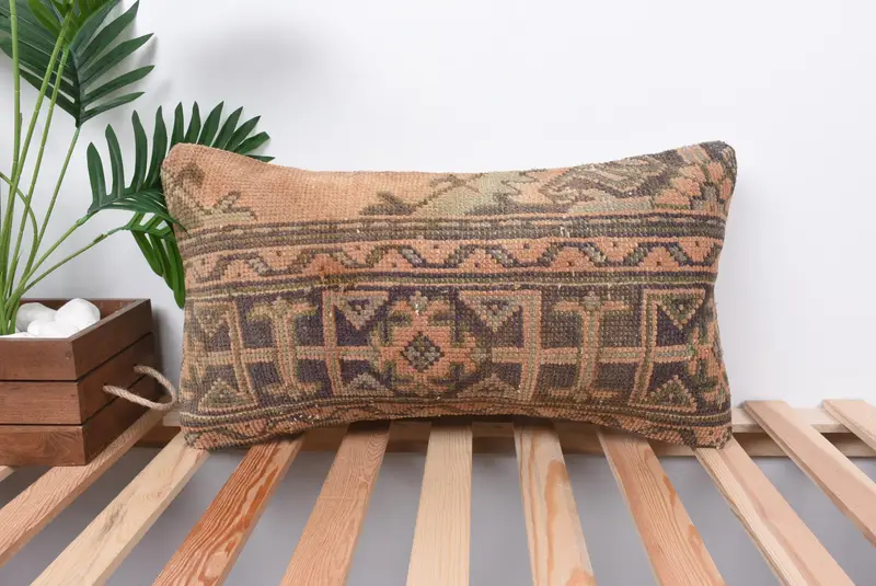 Throw Kilim Pillow, Vintage Kilim Pillow, Cushion, Office Chair Cushion Case, Cozy Throw Pillow Sham, 12x24 Orange Pillow Case, Pillow for Couch - 1