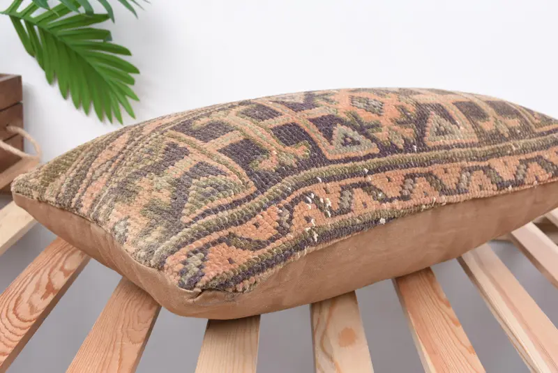 Throw Kilim Pillow, Vintage Kilim Pillow, Cushion, Office Chair Cushion Case, Cozy Throw Pillow Sham, 12x24 Orange Pillow Case, Pillow for Couch - 6