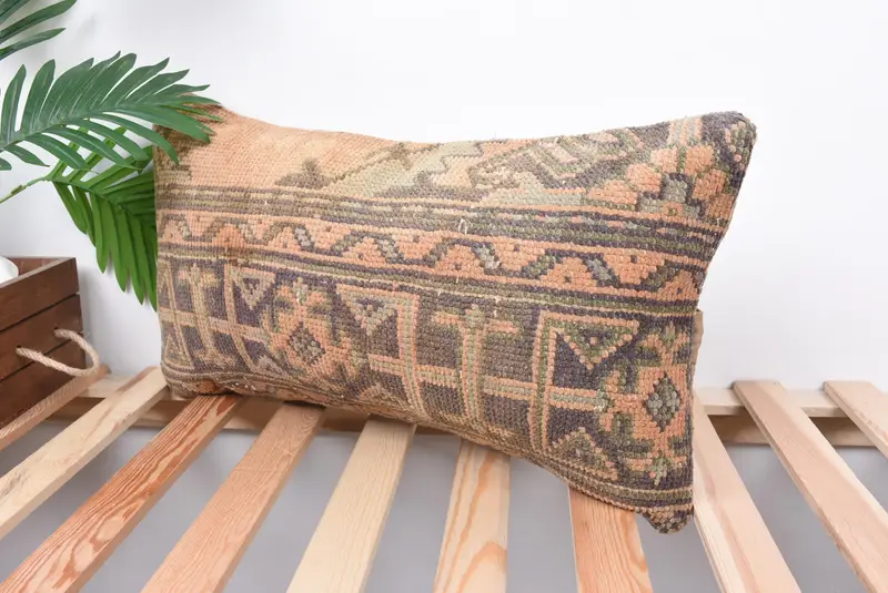 Throw Kilim Pillow, Vintage Kilim Pillow, Cushion, Office Chair Cushion Case, Cozy Throw Pillow Sham, 12x24 Orange Pillow Case, Pillow for Couch - 5