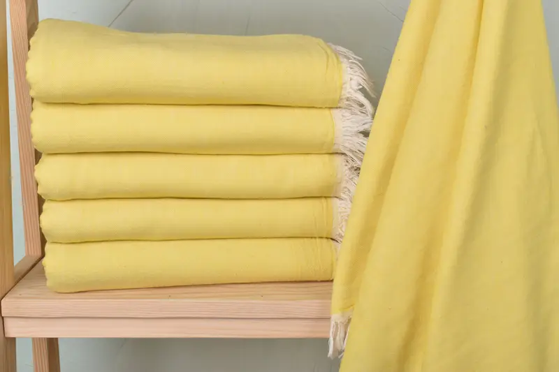 Custom Beach Towel Organic Cotton/Linen Yellow Solid, 36x67 Inches