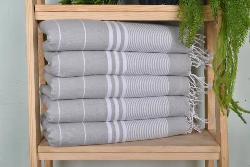 Bridesmaid Gift Striped Hand Towel, Light Gray Cotton, 24x40 Inches