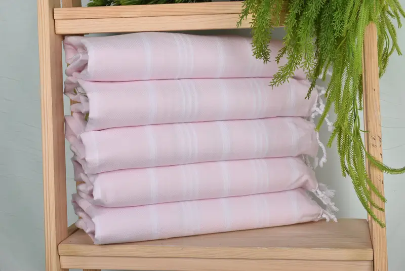 Wedding Gift Turkish Hand Towel Light Powder Pink Striped, 24x40 Inches