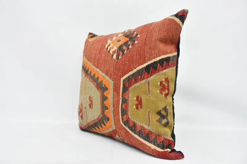 Wool Kilim Pillow Cushion, Vintage Kilim Throw Pillow, Pillow for Sofa, Antique Pillows, 28x28 Red Pillow Cover, Pillow Cover, Ikat Cushion Cover - 4