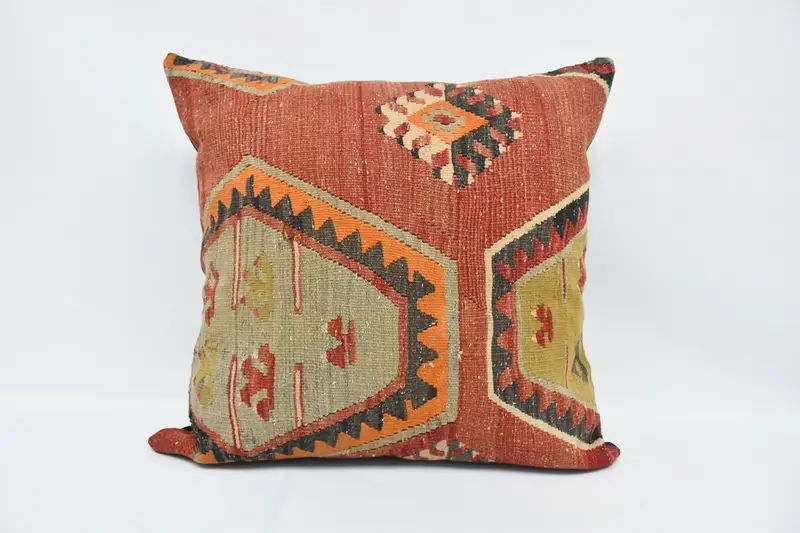Wool Kilim Pillow Cushion, Vintage Kilim Throw Pillow, Pillow for Sofa, Antique Pillows, 28x28 Red Pillow Cover, Pillow Cover, Ikat Cushion Cover - 1