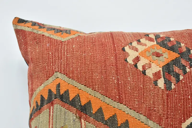 Wool Kilim Pillow Cushion, Vintage Kilim Throw Pillow, Pillow for Sofa, Antique Pillows, 28x28 Red Pillow Cover, Pillow Cover, Ikat Cushion Cover - 2