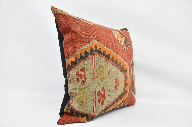 Wool Kilim Pillow Cushion, Vintage Kilim Throw Pillow, Pillow for Sofa, Antique Pillows, 28x28 Red Pillow Cover, Pillow Cover, Ikat Cushion Cover - 3