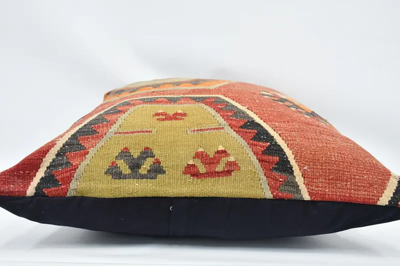 Wool Kilim Pillow Cushion, Vintage Kilim Throw Pillow, Pillow for Sofa, Antique Pillows, 28x28 Red Pillow Cover, Pillow Cover, Ikat Cushion Cover - 5