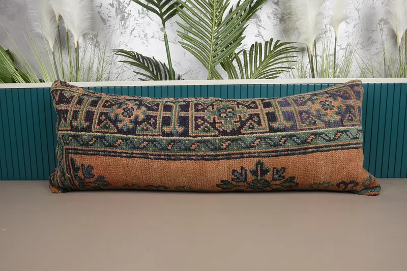 Blau & Orange besticktes Southwestern-Wurfkissen, vielseitiges rechteckiges Kissen