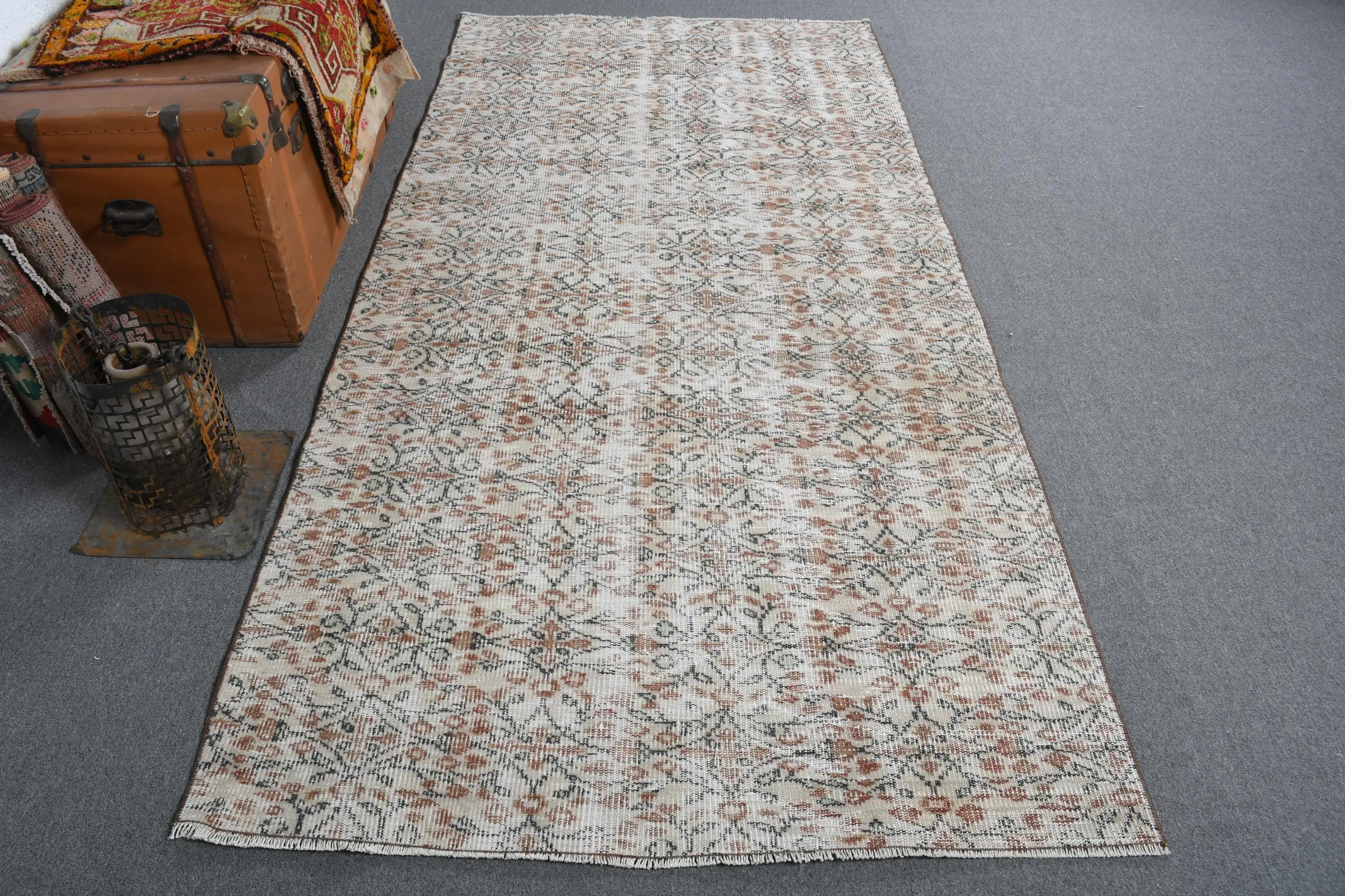 4.2x8.7 ft Rug, Turkish Vintage Area Rug, White Wool Rug - 1