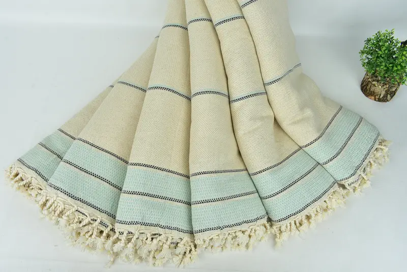 Bohemian Bedspread, Boho Throw Blankets, Turkish Bedspread, Large Beach Towel Personalized, 104x96 Cotton Striped Towel, Tablecloth, Turkish Blanket - 4