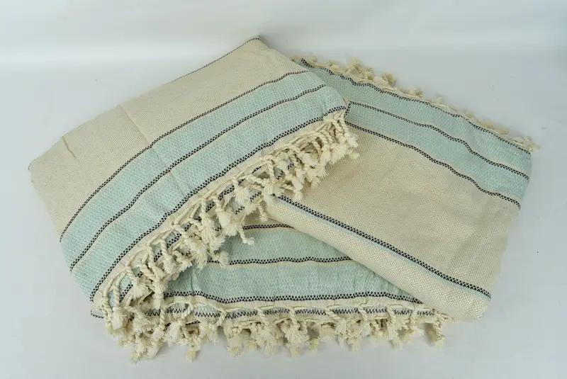 Bohemian Bedspread, Boho Throw Blankets, Turkish Bedspread, Large Beach Towel Personalized, 104x96 Cotton Striped Towel, Tablecloth, Turkish Blanket - 6