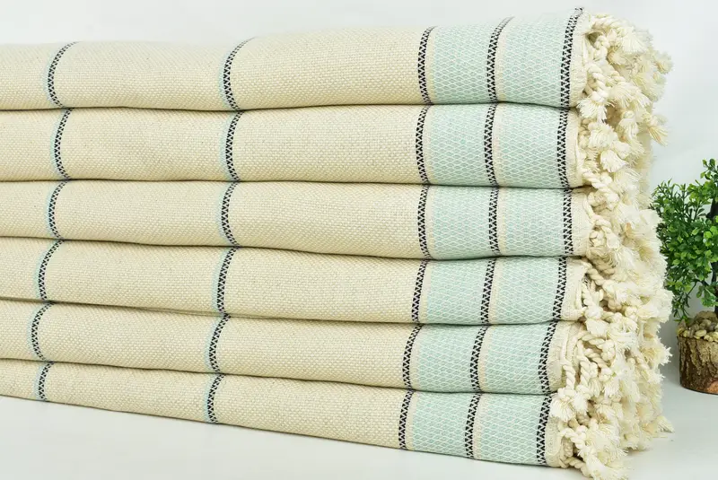 Bohemian Bedspread, Boho Throw Blankets, Turkish Bedspread, Large Beach Towel Personalized, 104x96 Cotton Striped Towel, Tablecloth, Turkish Blanket - 3