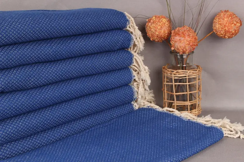 Sax Blue Geometric Cotton Towel, Bath Towel, 38x63 Inches