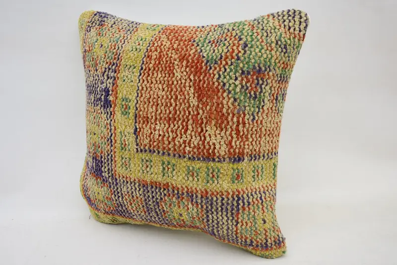 Throw Kilim Pillow, 16x16 Yellow Pillow Sham, Kilim Pillow, Outdoor Cushion, Antique Pillows, Square Throw Cushion Case, Muted Pillow Sham, Cushion - 3