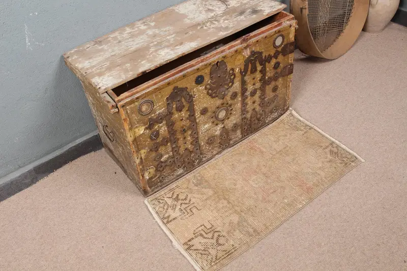 ブラウン & グリーン ペルシャ ラグ、1.4x2.7 フィート エレガントな装飾