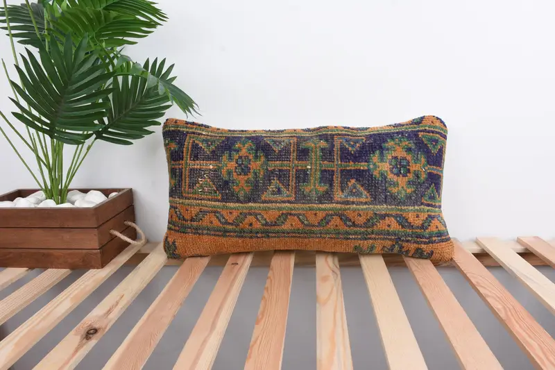 Cushion Cover, Turkish Pillow, Outdoor Bolster Pillow Cover, Gift Pillow, Armchair Pillow Sham, Vintage Kilim Throw Pillow, 12x24 Purple Cushion - 1