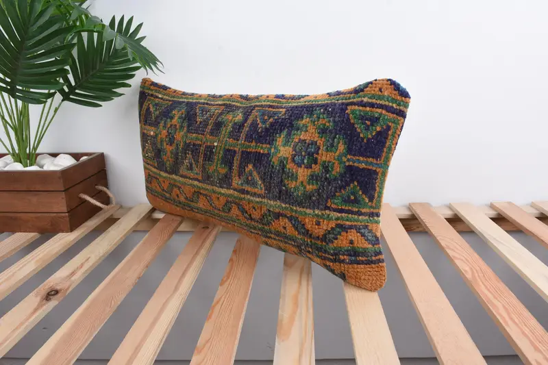 Cushion Cover, Turkish Pillow, Outdoor Bolster Pillow Cover, Gift Pillow, Armchair Pillow Sham, Vintage Kilim Throw Pillow, 12x24 Purple Cushion - 5