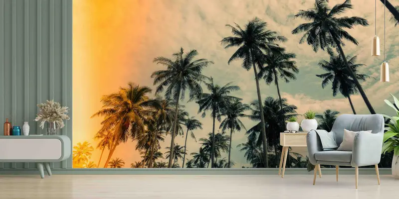 Moderne, mit Küstenpalmen bedruckte Tapete: Trendige Inneneinrichtung