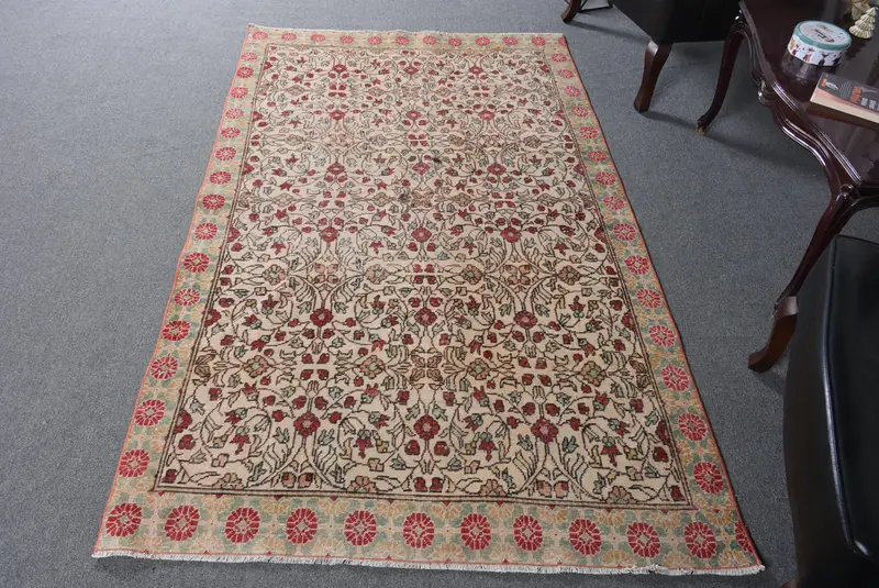 Zarif Bej ve Kırmızı İran Halısı, 4,2x7 ft Şık Dekor