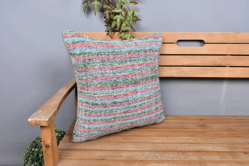 20x20 Blue Cushion, Retro Throw Pillow Sham, Boho Pillow Sham Cover, Pillow Sham, Ethnical Kilim Rug Pillow, Turkish Pillow - 1