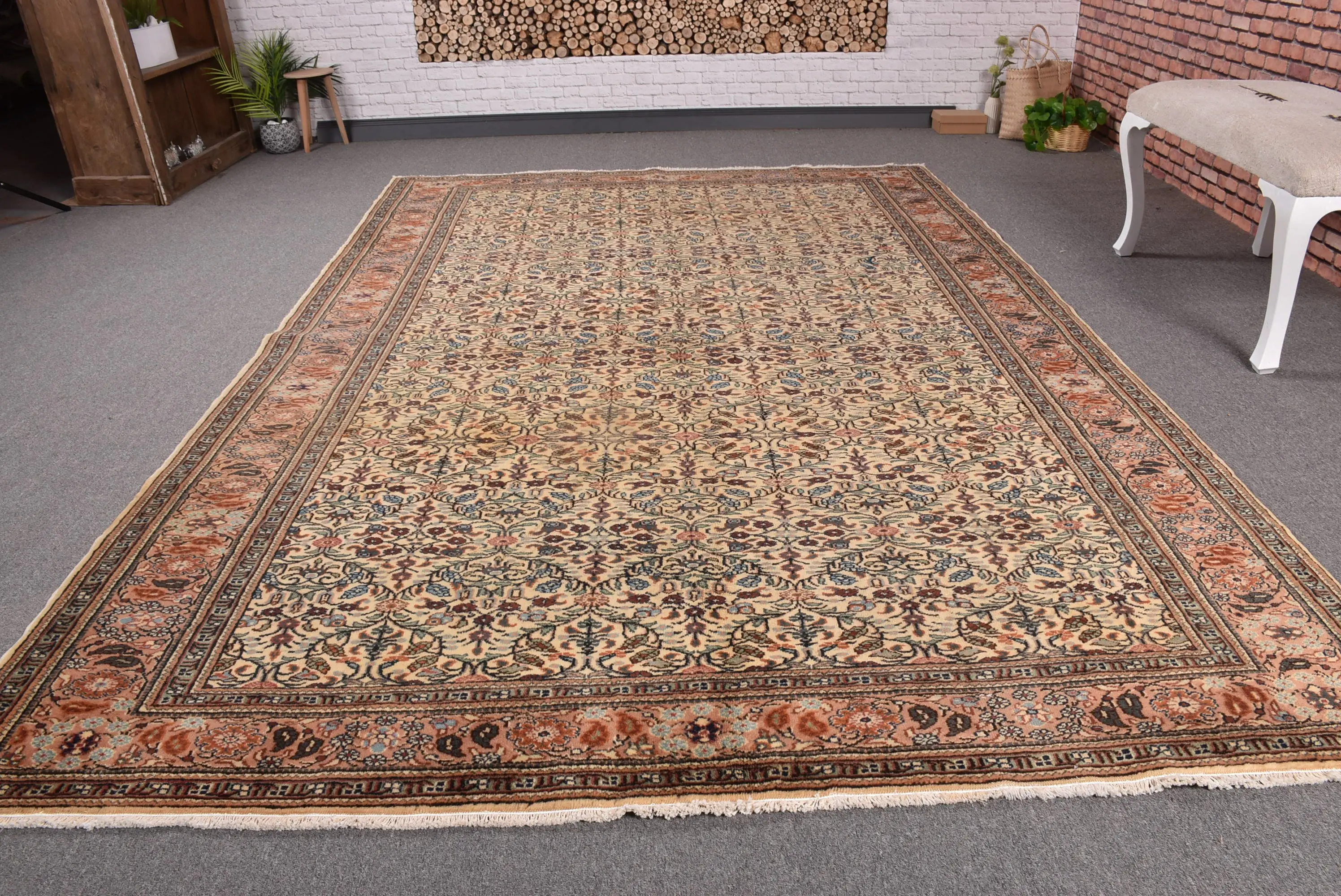 6.5x10 ft Türk Halısı, Vintage Büyük Halı, Kahverengi Soyut Yün Halı - 1