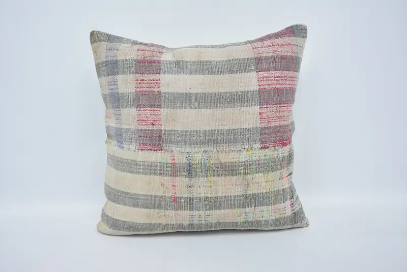 Gri Çizgili Kırlent, 24x24 Nakışlı Kırlent