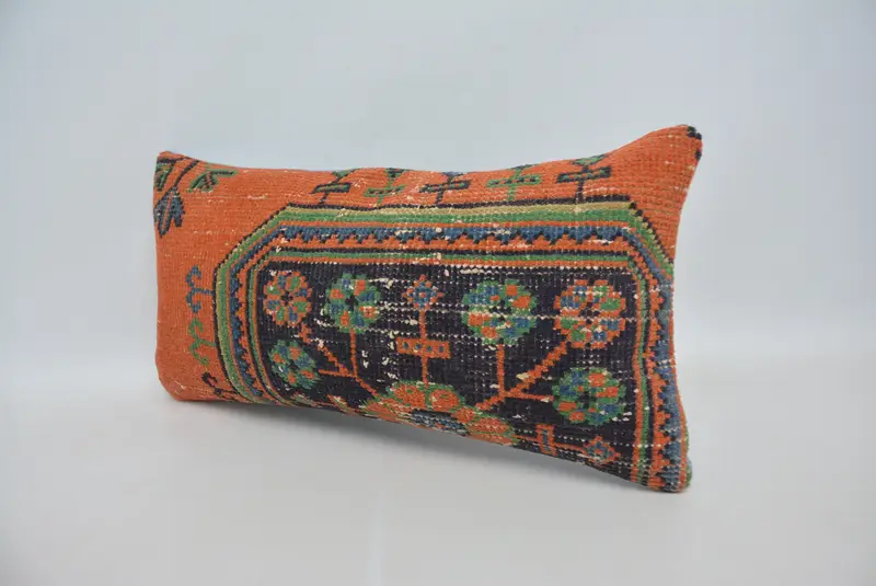 Turkish Pillow, Vintage Kilim Throw Pillow, Cushion Cover, Turkish Corner Pillow Case, 12x24 Red Cushion Cover, Boho Pillow, Outdoor Bolster Pillow - 4