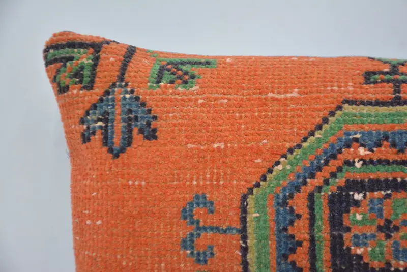 Turkish Pillow, Vintage Kilim Throw Pillow, Cushion Cover, Turkish Corner Pillow Case, 12x24 Red Cushion Cover, Boho Pillow, Outdoor Bolster Pillow - 2