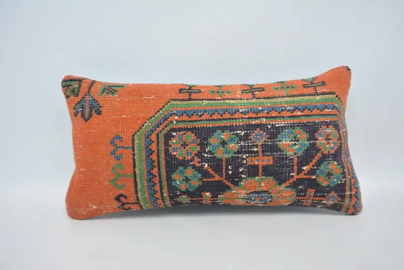 Turkish Pillow, Vintage Kilim Throw Pillow, Cushion Cover, Turkish Corner Pillow Case, 12x24 Red Cushion Cover, Boho Pillow, Outdoor Bolster Pillow - 1