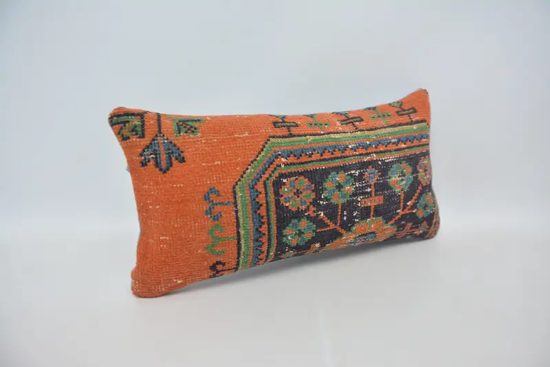 Turkish Pillow, Vintage Kilim Throw Pillow, Cushion Cover, Turkish Corner Pillow Case, 12x24 Red Cushion Cover, Boho Pillow, Outdoor Bolster Pillow - 3