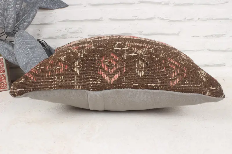 Kilim Cushion Sham, Handmade Kilim Cushion, Bench Pillow Cover, Crochet Pattern Pillow Case, Pillow Case, Gift Pillow, 16x16 Brown Pillow Case - 5
