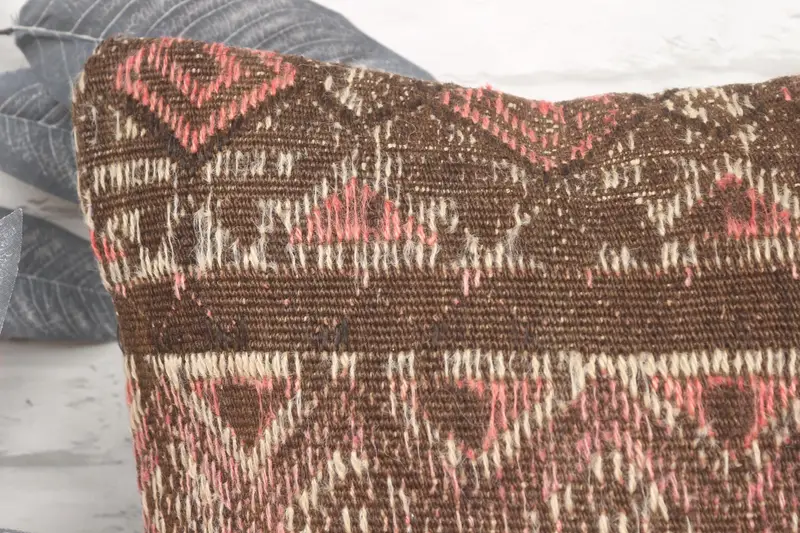 Kilim Cushion Sham, Handmade Kilim Cushion, Bench Pillow Cover, Crochet Pattern Pillow Case, Pillow Case, Gift Pillow, 16x16 Brown Pillow Case - 2