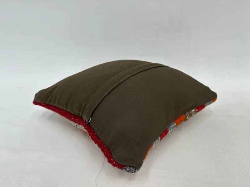 Orange & Gray Striped Embroidered Throw Pillow, 12x12 Inches Cotton Cushion - 7