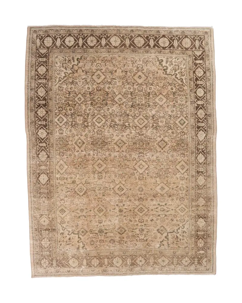 Zarif Bej ve Yeşil Halı, 7,7x10,2 ft Soyut Tasarım