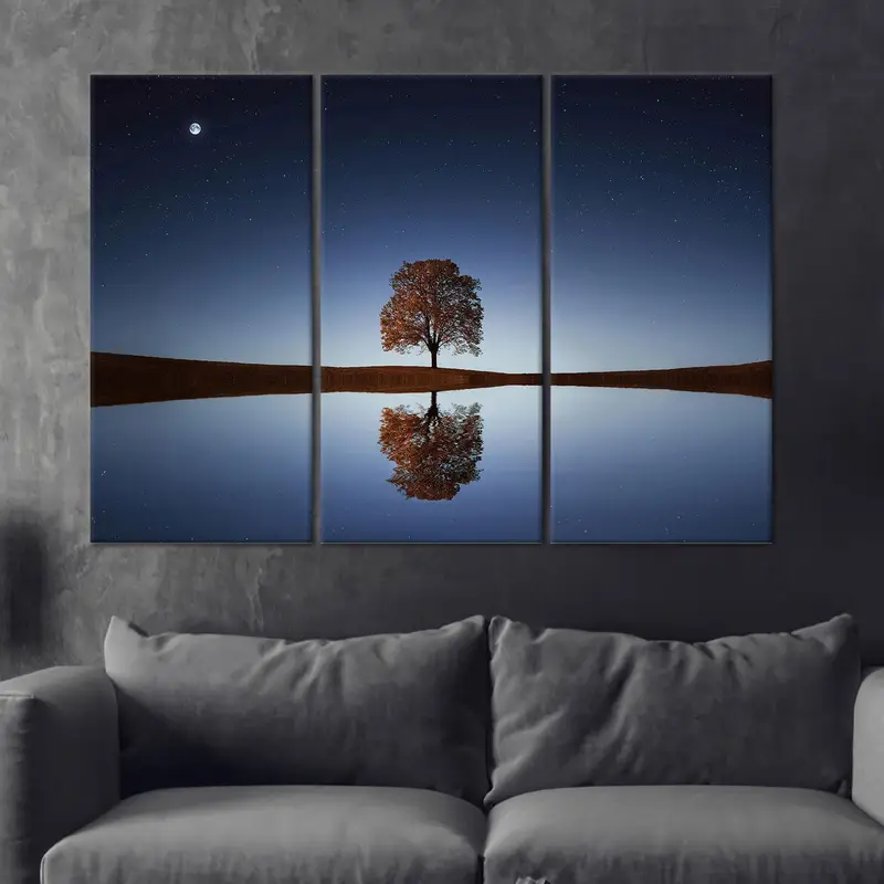 Bezaubernde Natur-Leinwand: Kunstdruck „Mondbeschienene Baumlandschaft“.